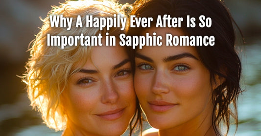 Two women smiling warmly, embracing in soft sunlight, capturing the joy and love of a sapphic happily ever after.