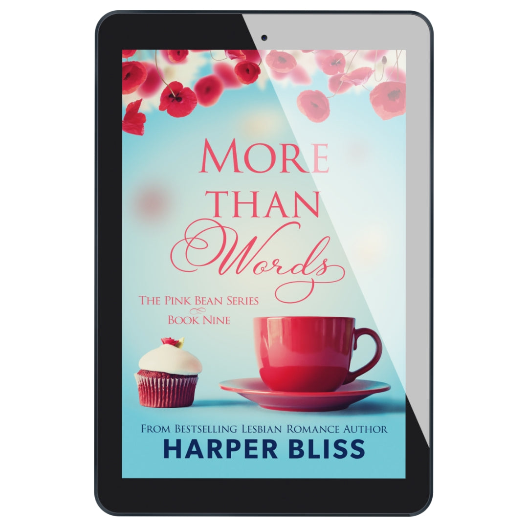 Digital book cover of 'More Than Words' by Harper Bliss on a tablet screen.