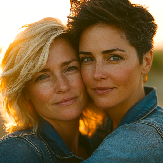 Two women in a tight embrace